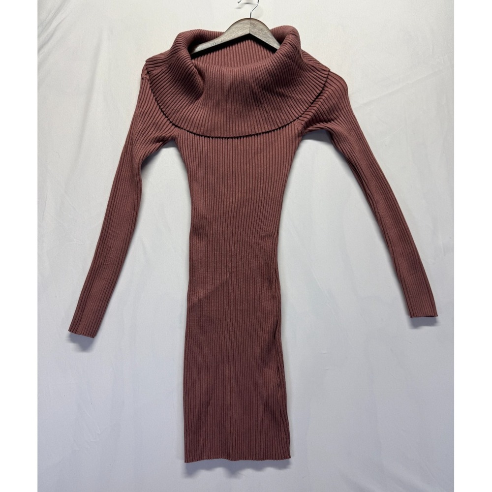 Miss Love Bodycon Sweater Dress Womens Small Mauve Pink Knit Fold Over Cowl Neck